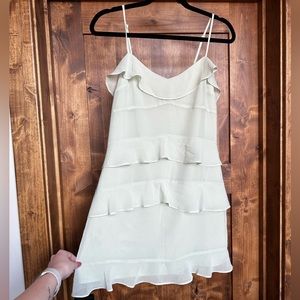 Terrifically Trendy Light Green Tiered Ruffled Mini Dress